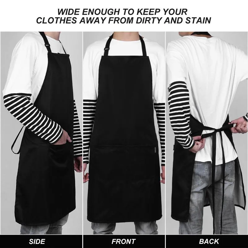 2pcs Adjustable Kitchen Apron Waterproof Oil-Proof Cooking Professional Chef for Women Men (Black/white)