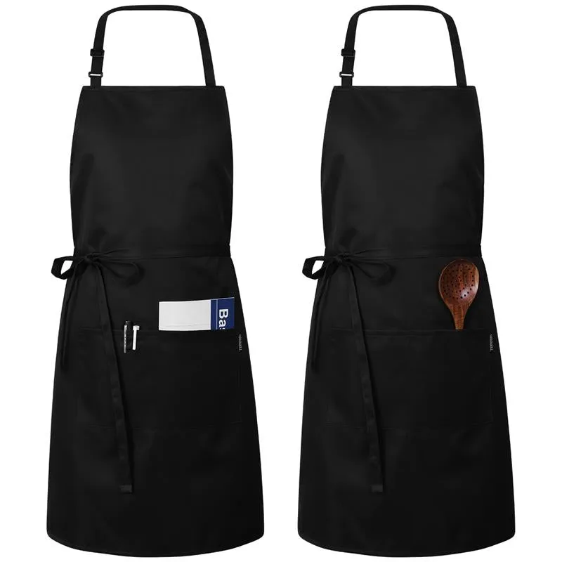 2pcs Adjustable Kitchen Apron Waterproof Oil-Proof Cooking Professional Chef for Women Men (Black/white)