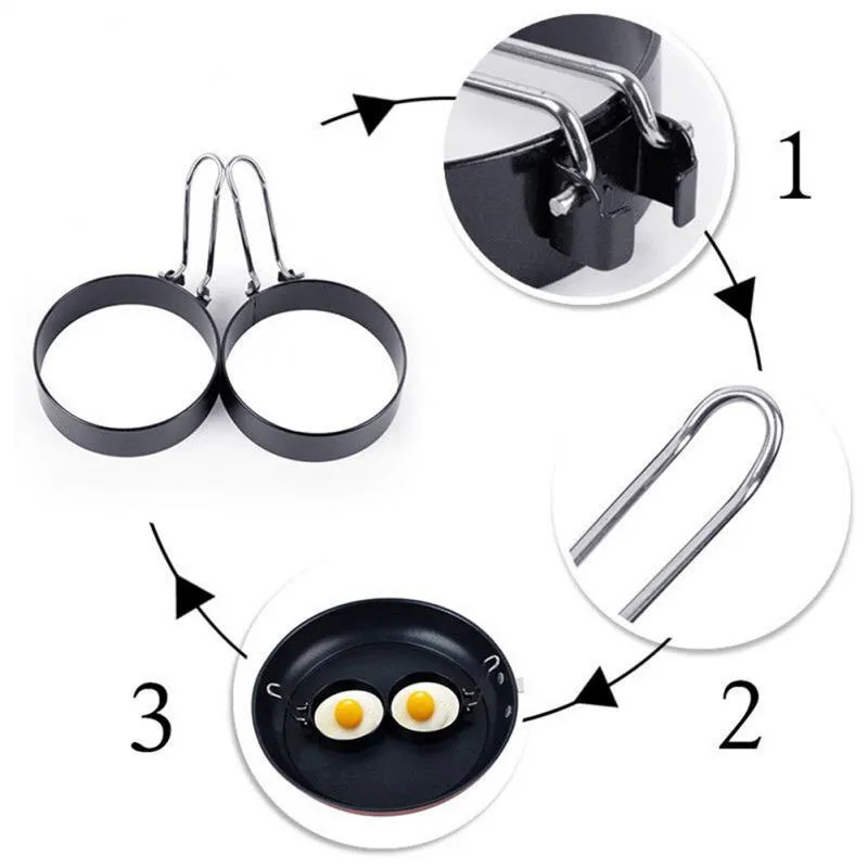 4 Pcs Nonstick Stainless Steel Fried Egg Mold With Handle Round Pancake Molds Eggs Frying Mould Egg Mold Cooking Cookware Parts