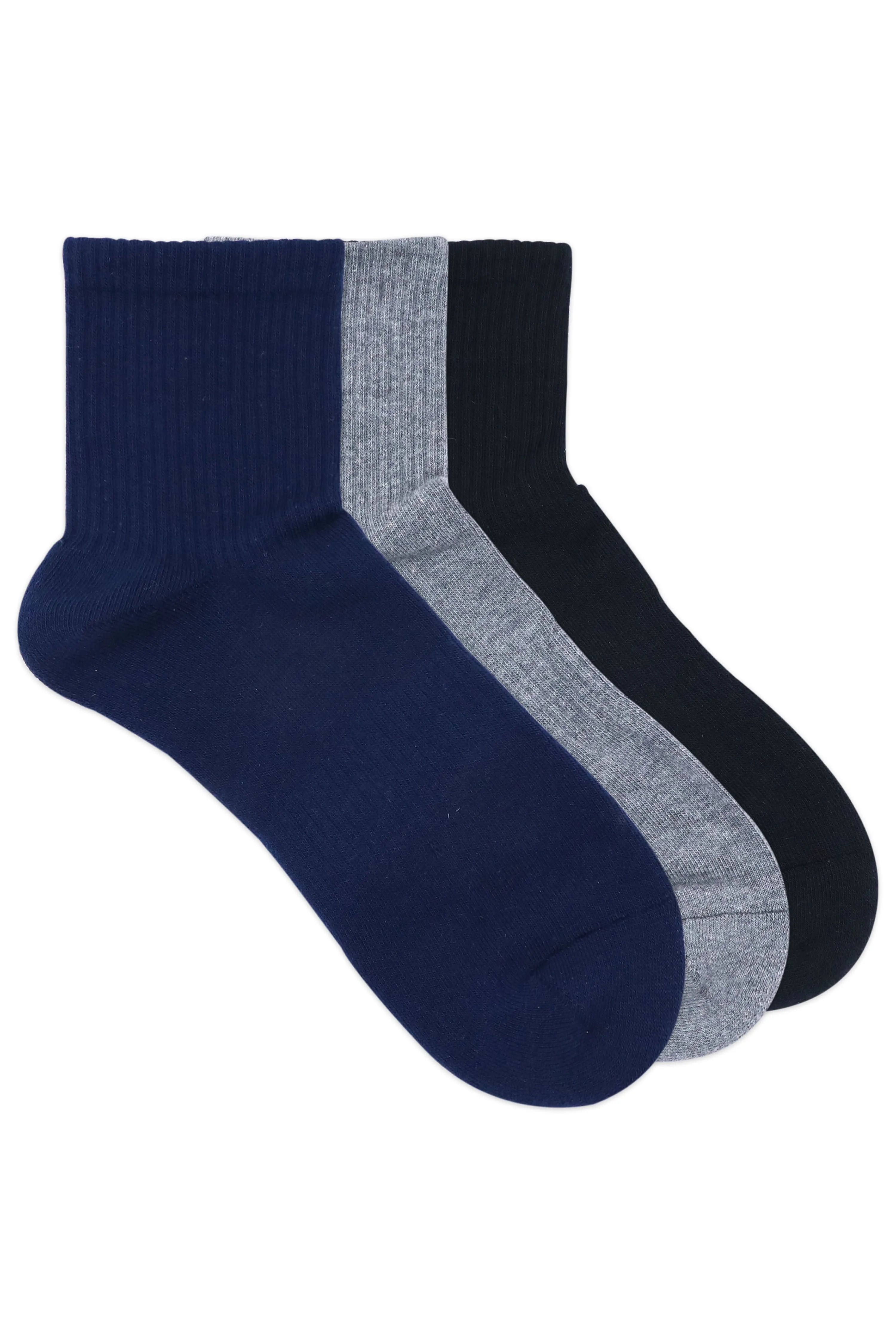 Balenzia Men's Full Cushioned Terry/Towel Ankle Sports Socks, Gym Socks - Black,Navy, L.Grey (Pack of 3 Pairs/1U)