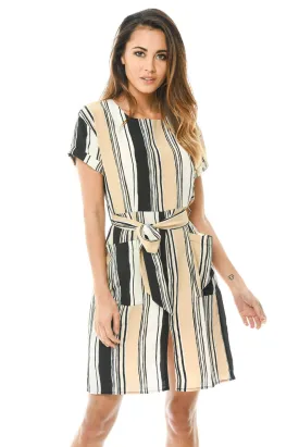 Beige Striped Shirt Dress