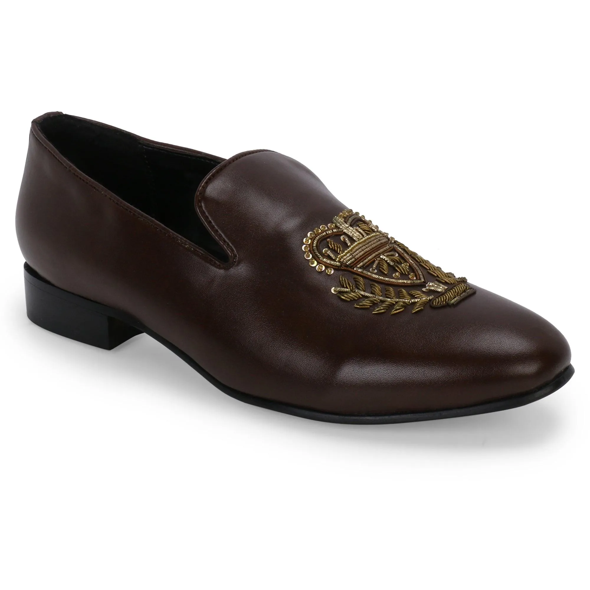 Bern Brown Hand-Embroidered Ethnic Slip-Ons