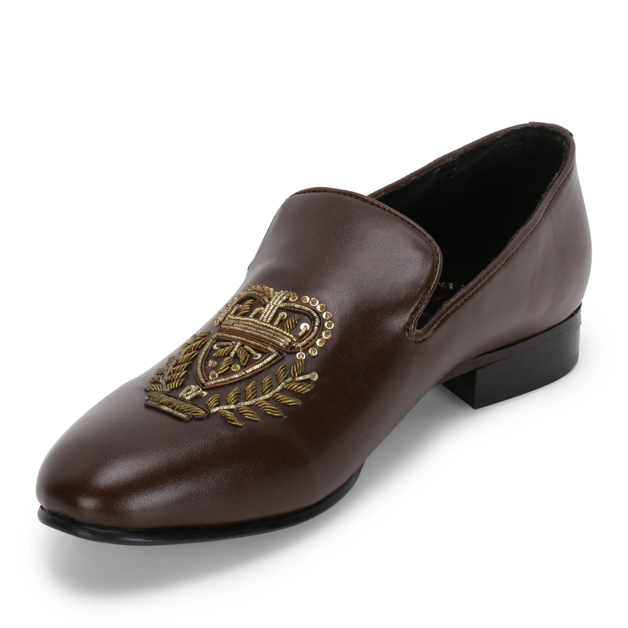 Bern Brown Hand-Embroidered Ethnic Slip-Ons