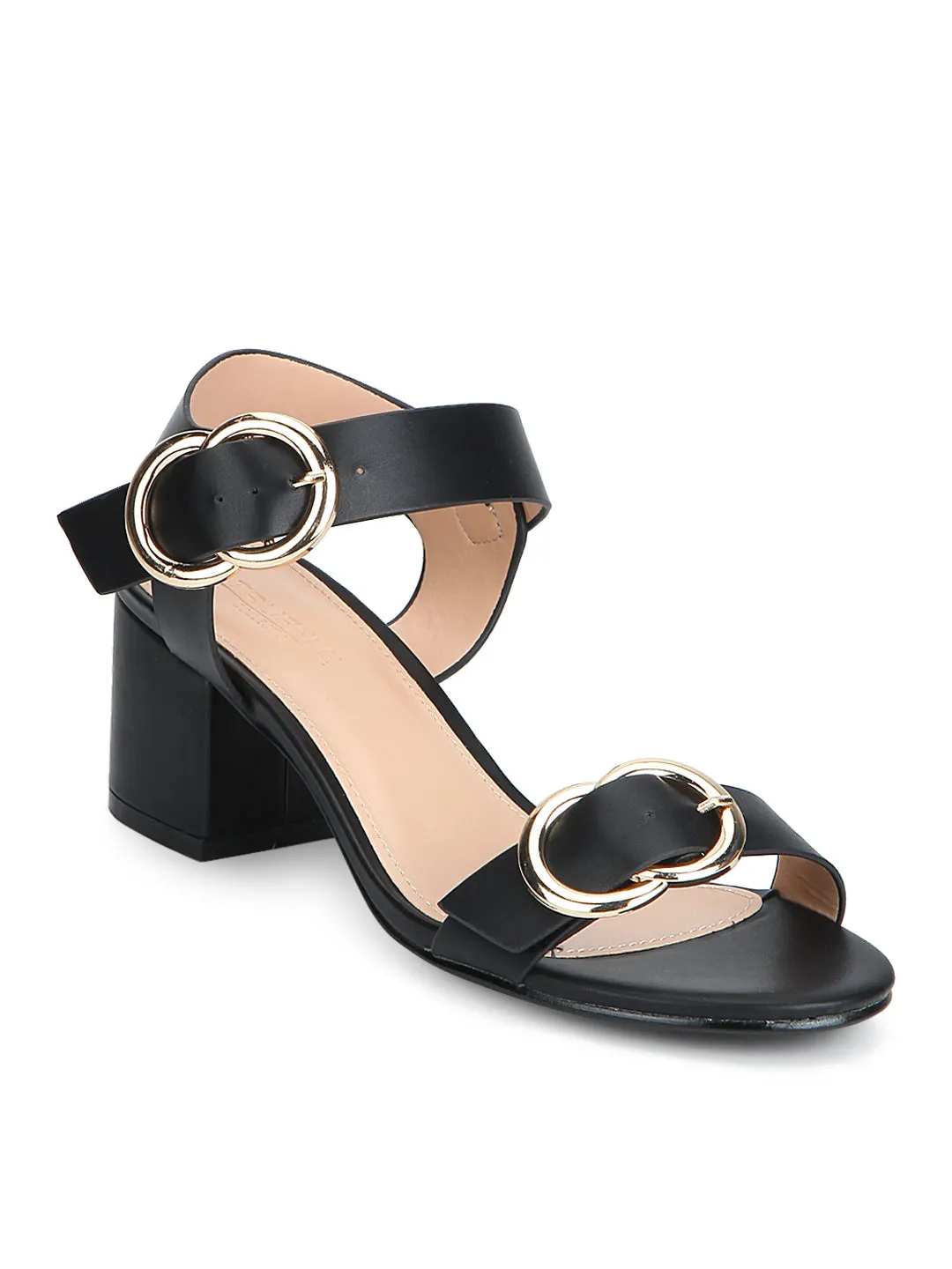 Black Double Buckle Low Block Heels