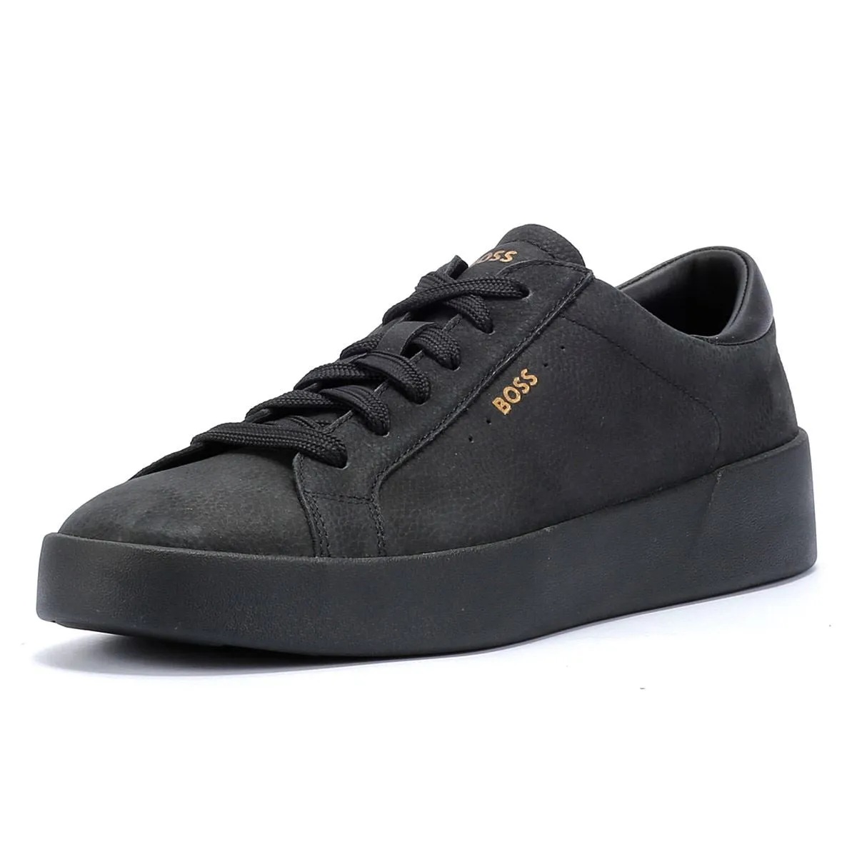 Boss Belwar Tennis Tumble Leather Men's Black Trainers