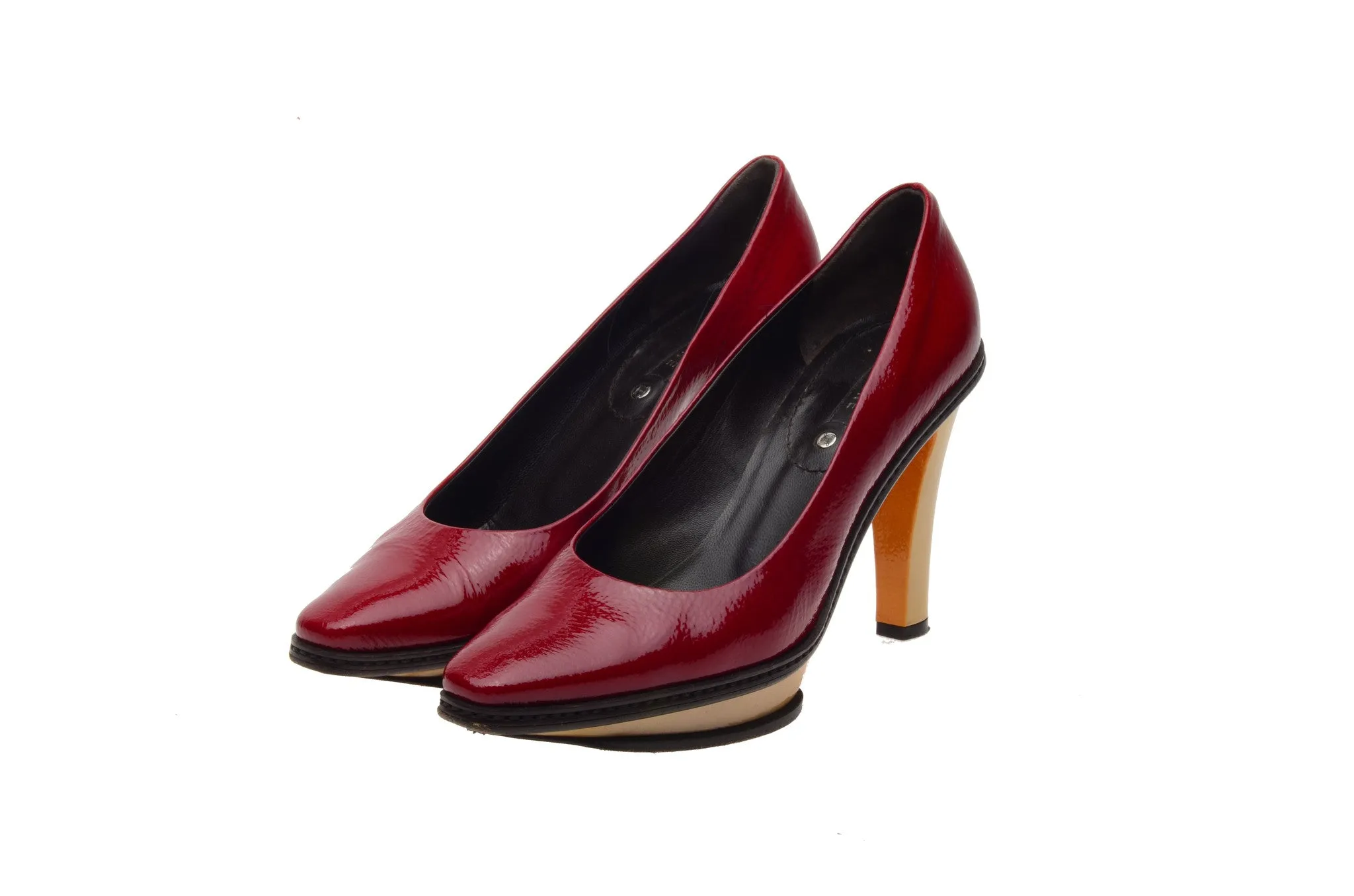 Celine - Red Patent Leather Heels with Beige Platform  - IT 38