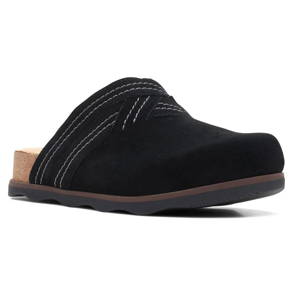 Clarks Brynn Slide Black Suede Clog (Women's)