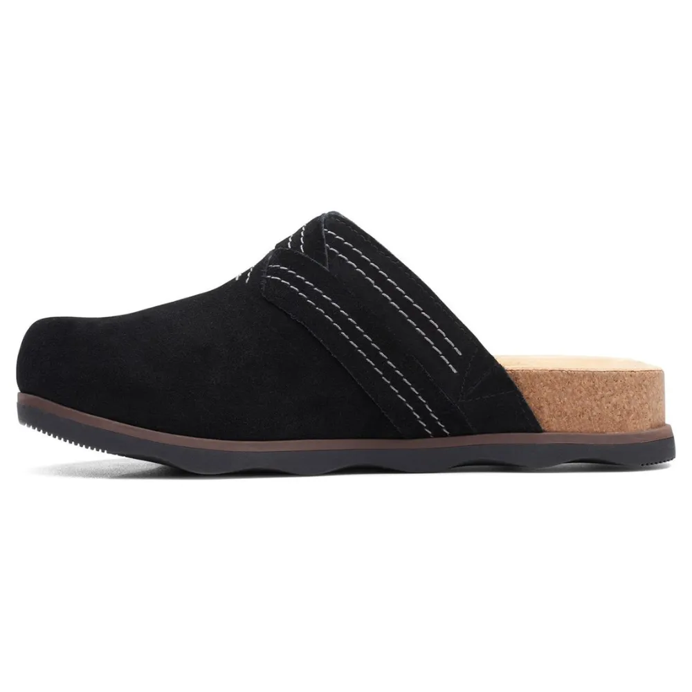 Clarks Brynn Slide Black Suede Clog (Women's)