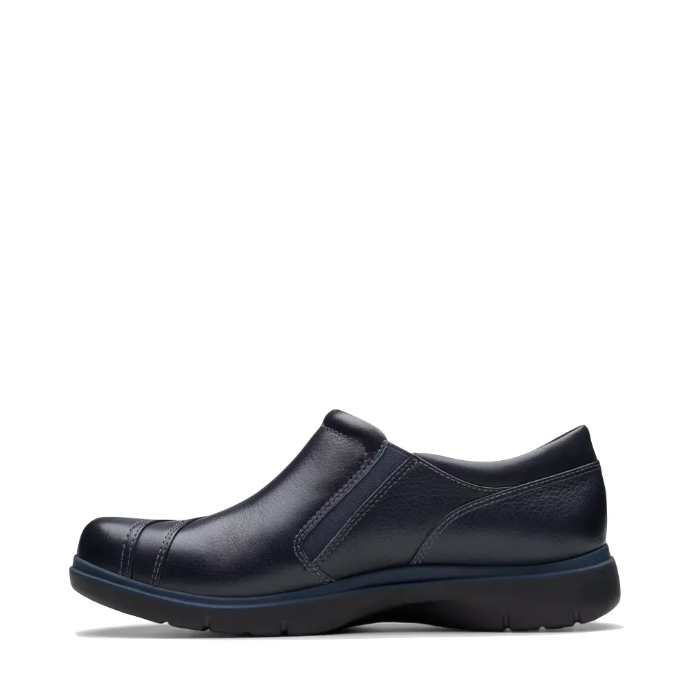 Clarks Women's Certina Pure Leather Side Zip Slip On in Navy