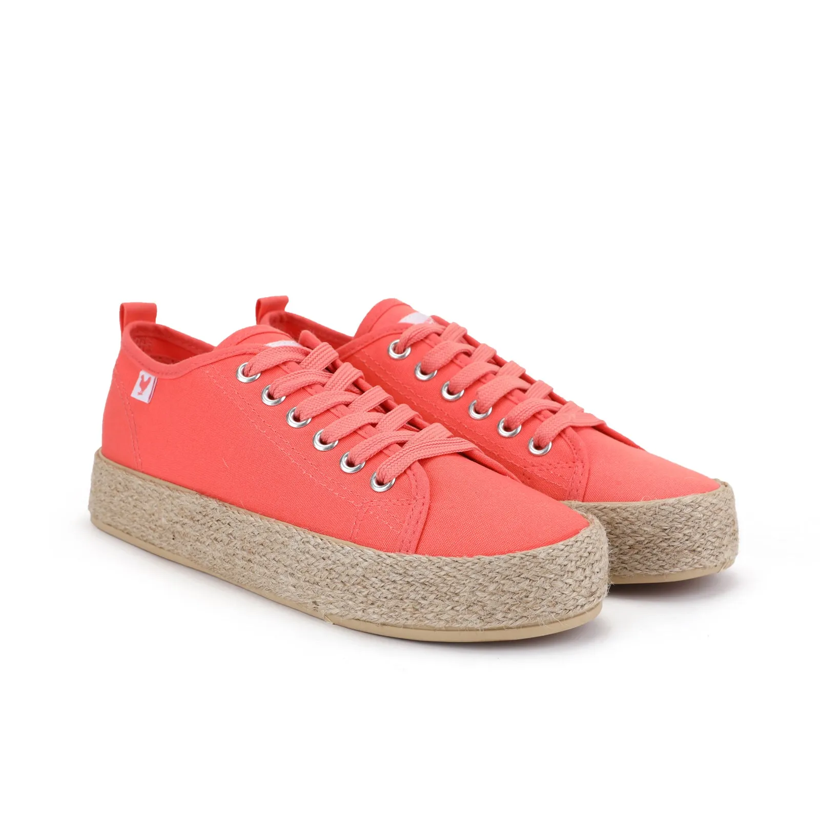 Coral red canvas lace-up espadrille sneakers