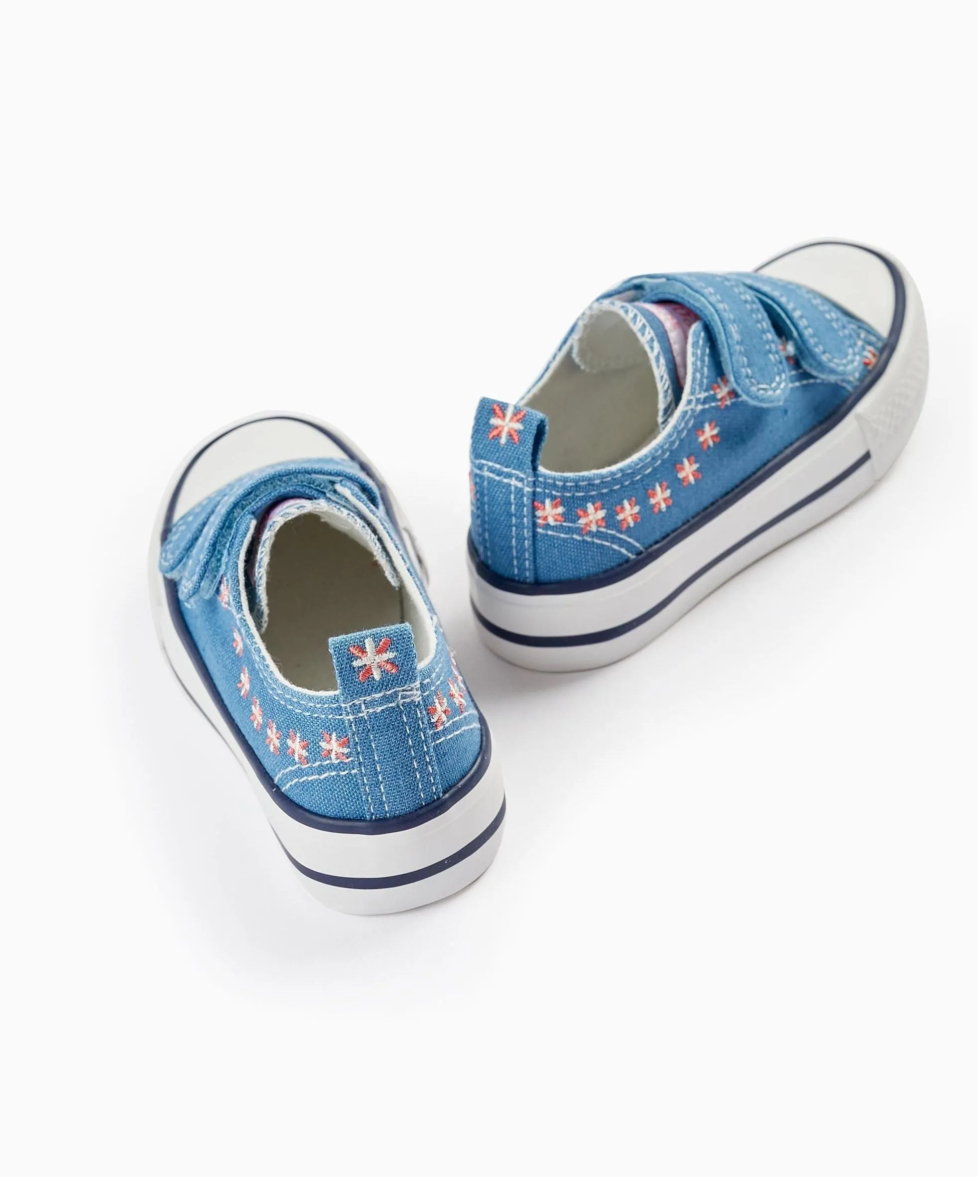 Denim Trainers with Embroidered Flowers for Baby Girls '50s Sneaker', Blue