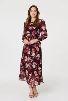 Floral Long Sleeve A-Line Dress