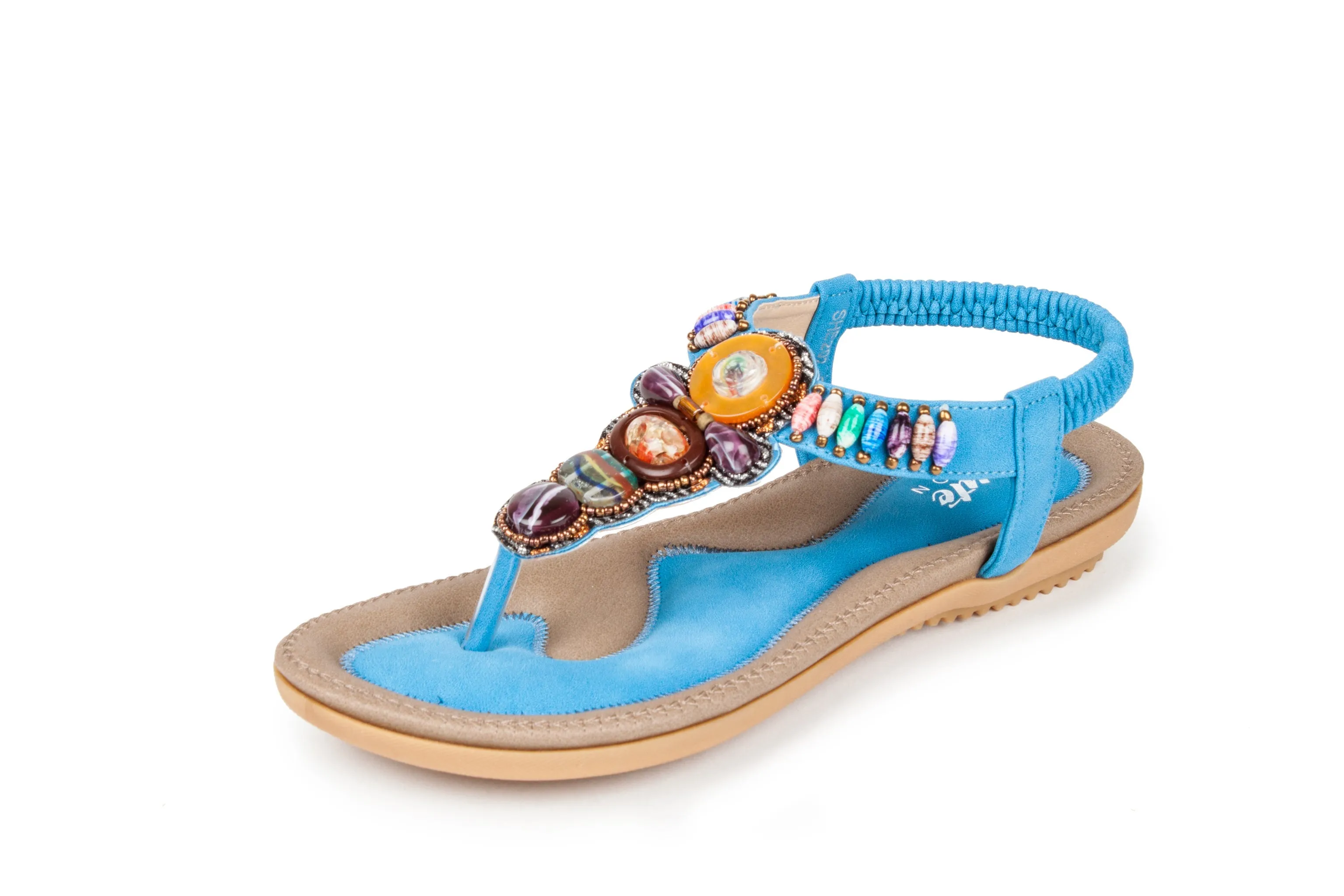 Haute Edition Women's Bohemian Beaded Elastic Slip on Comfort Sandals