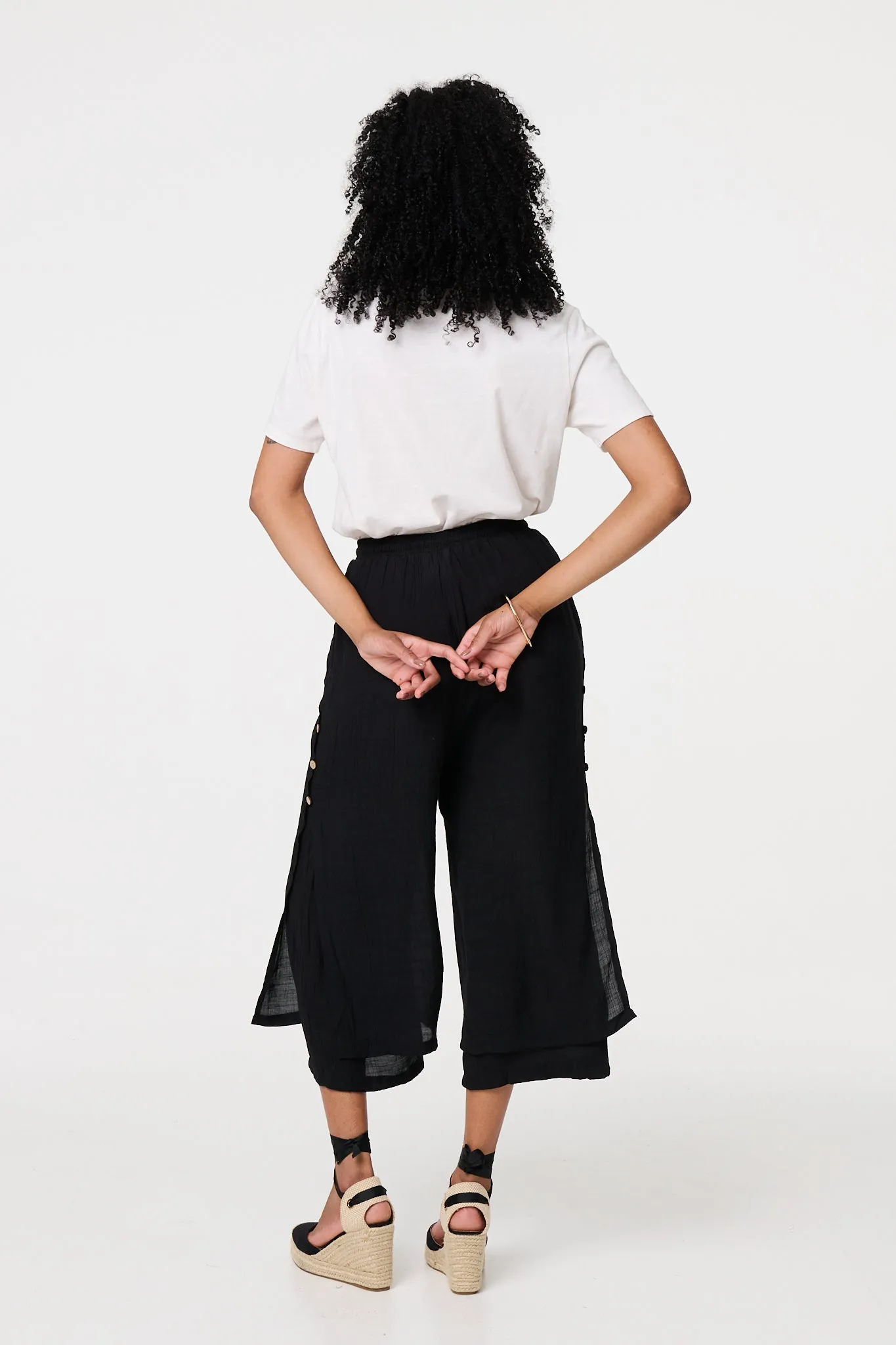 High Waist Layered Hem Cropped Trousers