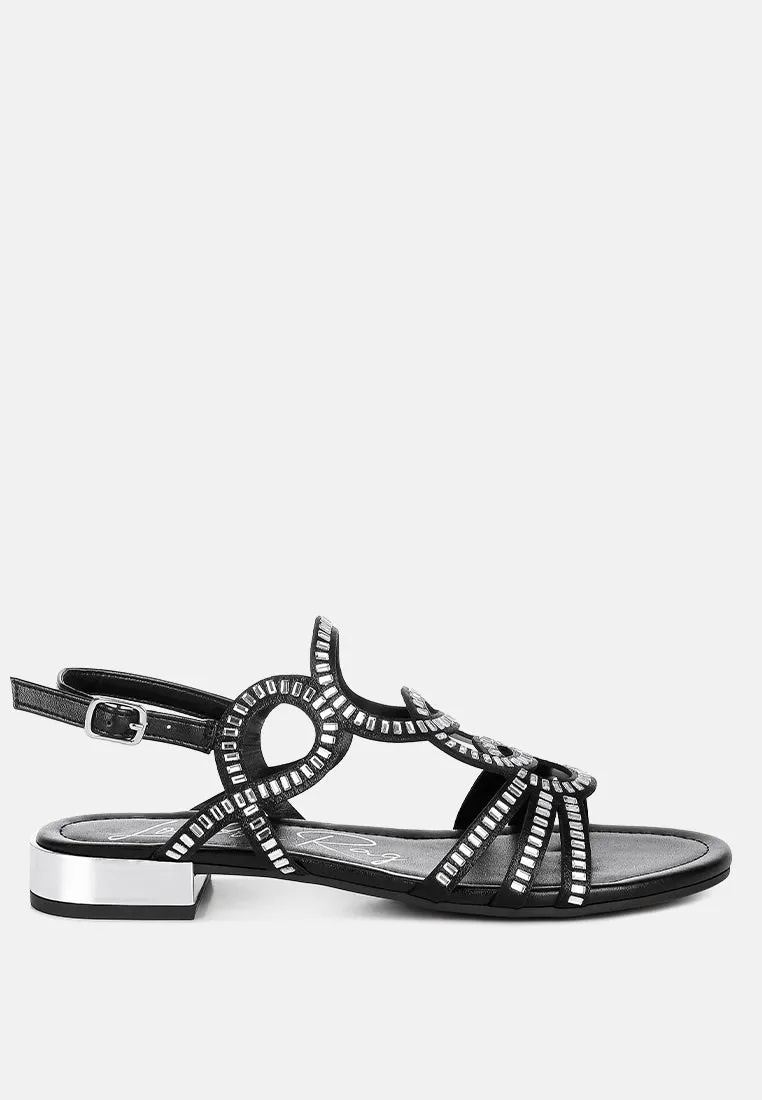 Jisters Cut Out Detail Rhinestone Flat Sandals