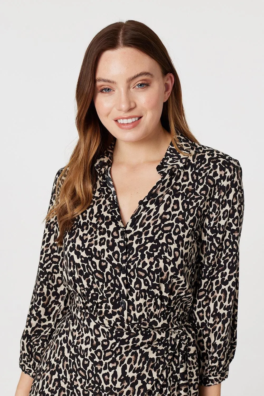 Leopard Print Wrap Shirt Dress