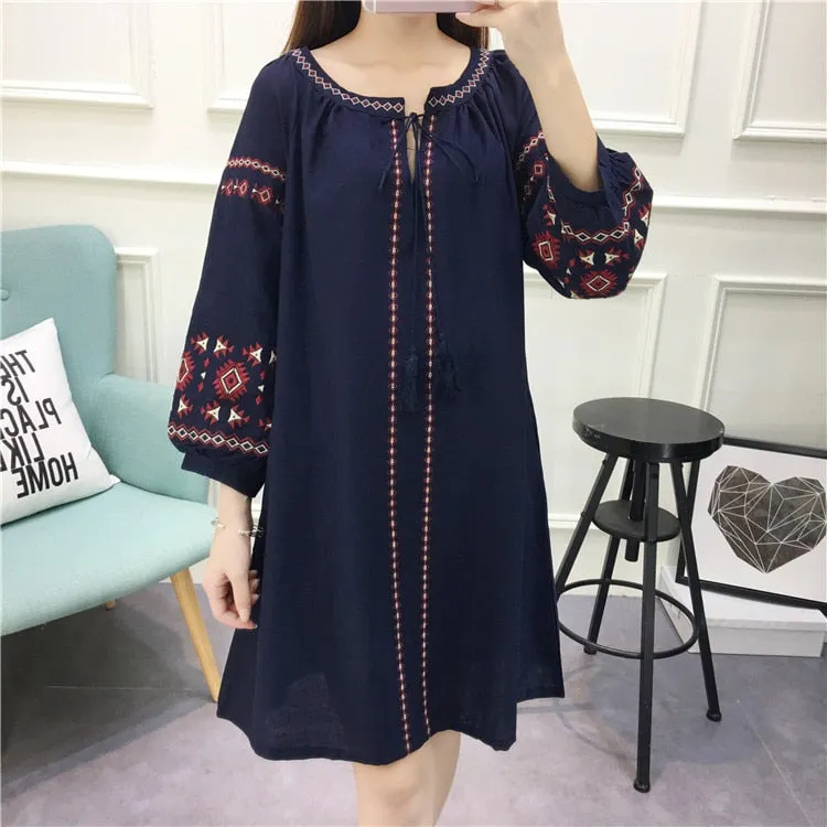 Long Sleeve Flower Floral Embroidery Dress