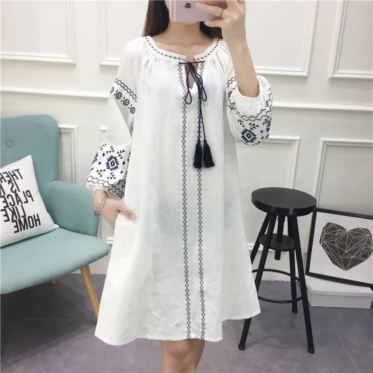 Long Sleeve Flower Floral Embroidery Dress