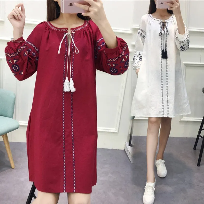 Long Sleeve Flower Floral Embroidery Dress