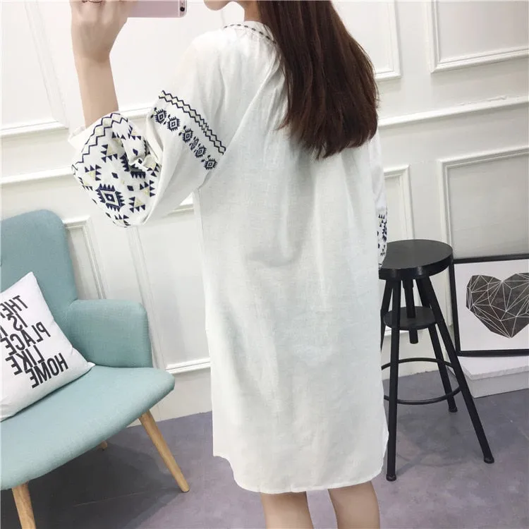 Long Sleeve Flower Floral Embroidery Dress