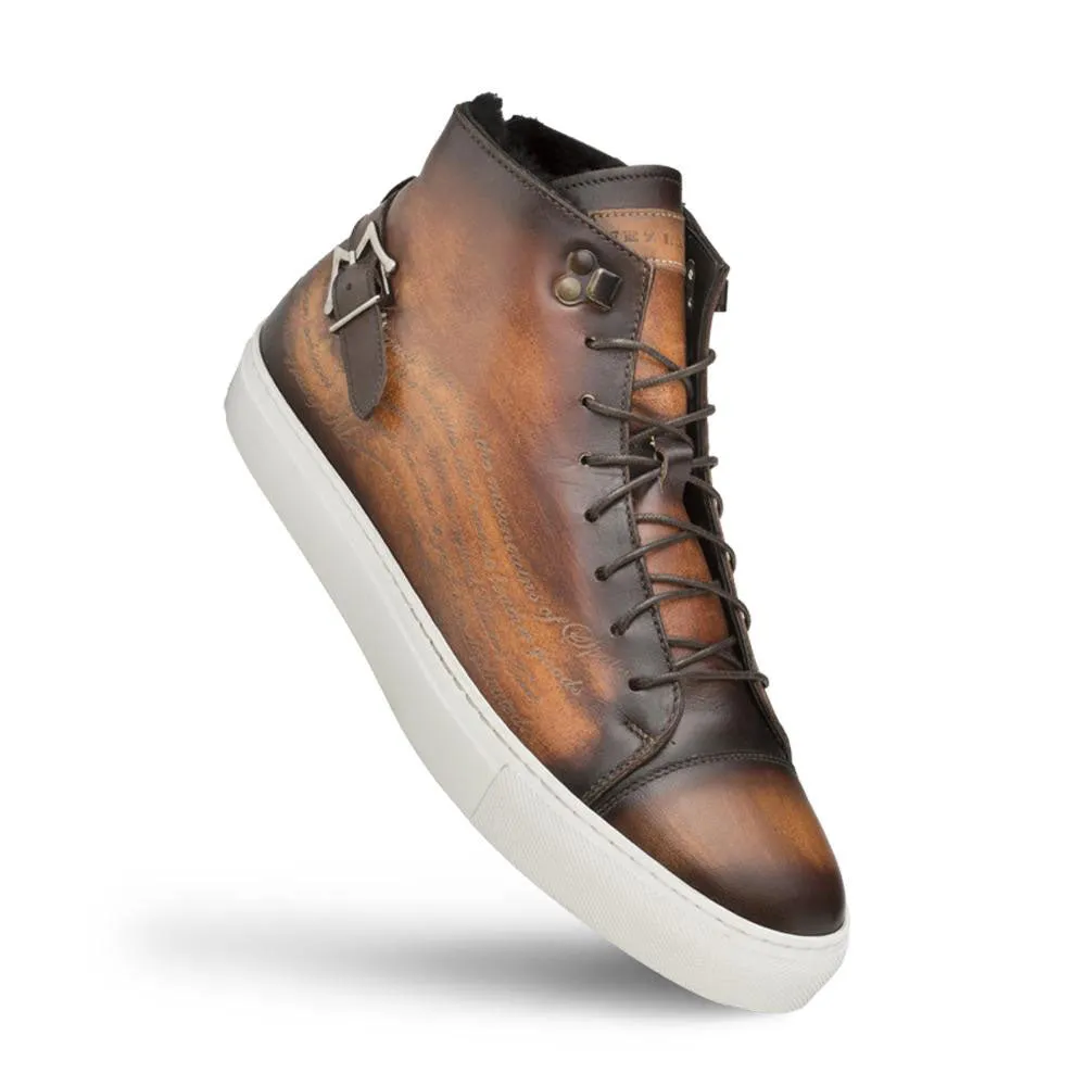 Mezlan Etched High-Top Sneaker Cognac