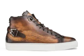 Mezlan Etched High-Top Sneaker Cognac