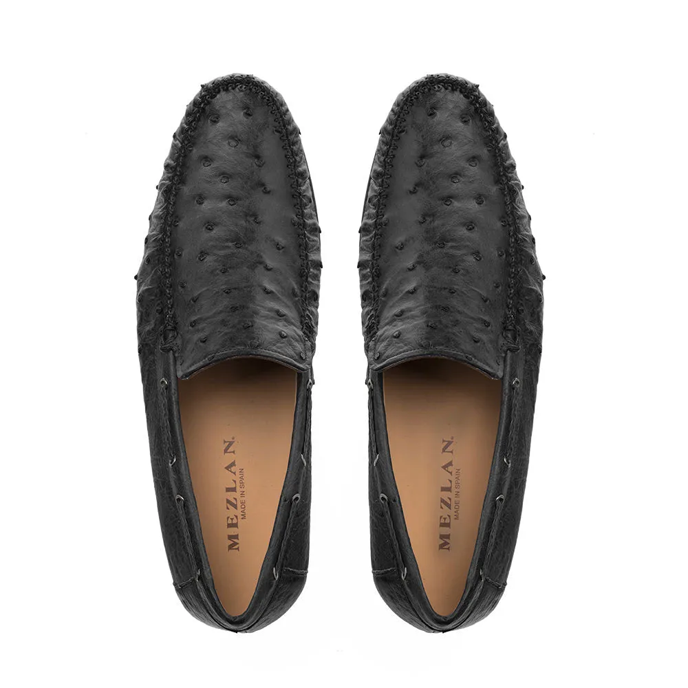 Mezlan Ostrich Dress Moccasin Black