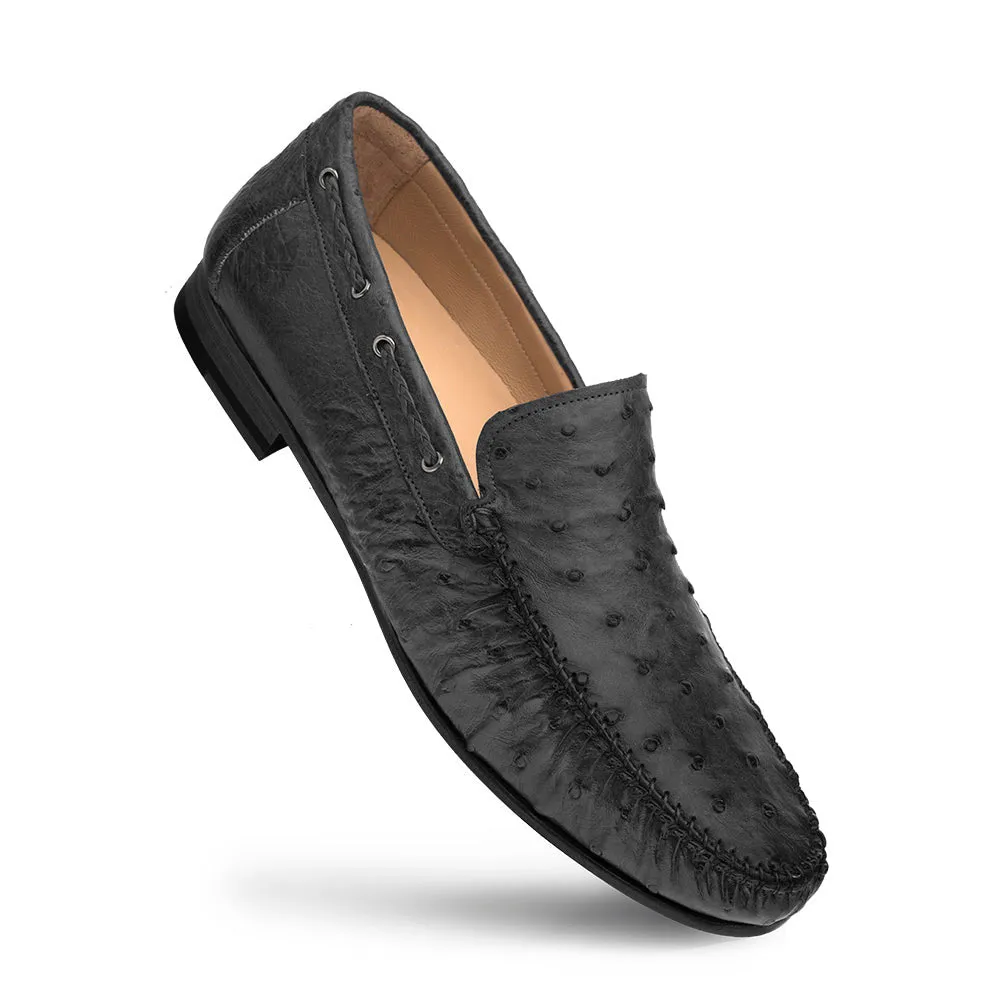 Mezlan Ostrich Dress Moccasin Black