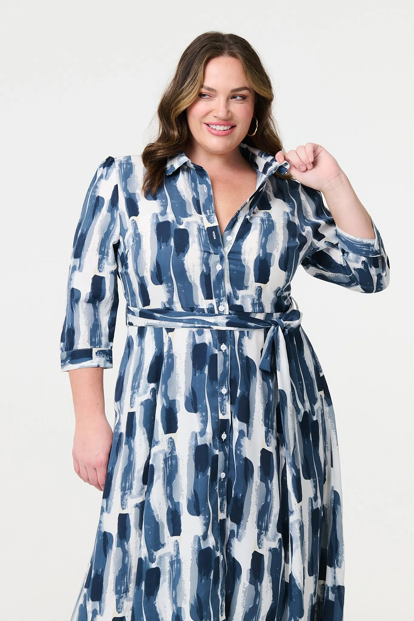 Printed Tailored Midi Shirt Dress