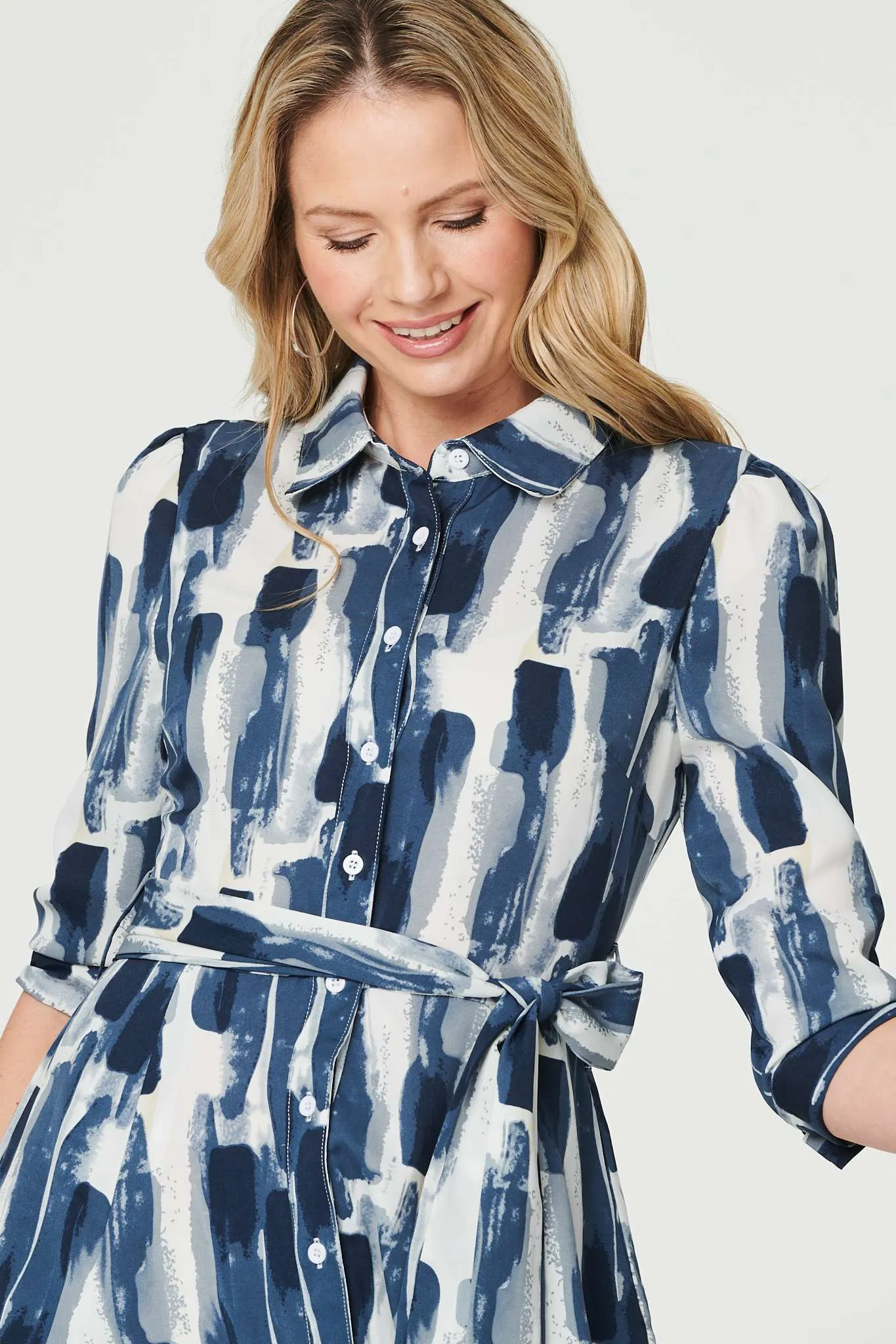 Printed Tailored Midi Shirt Dress