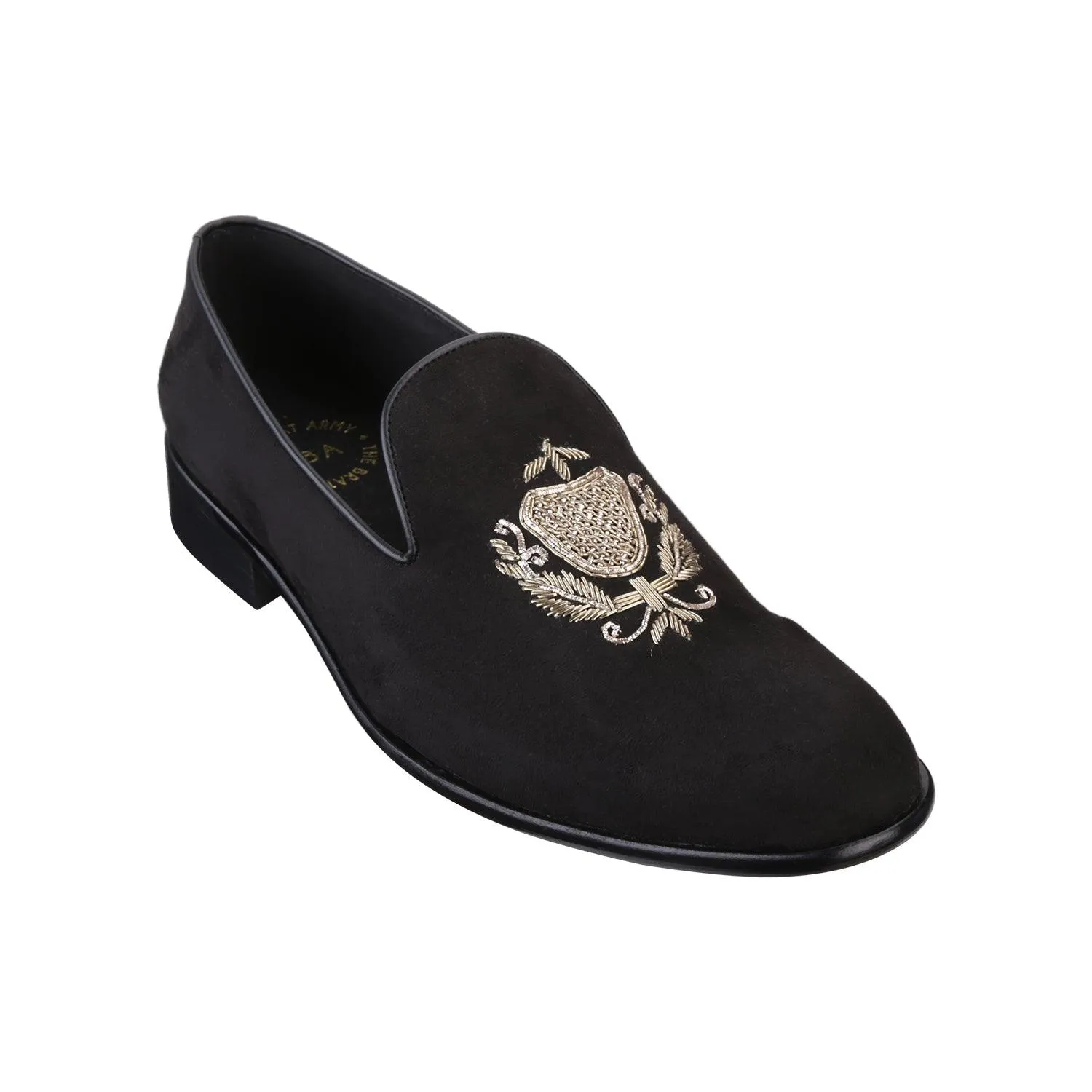 San Luis Black Hand-Embroidered Suede Loafers