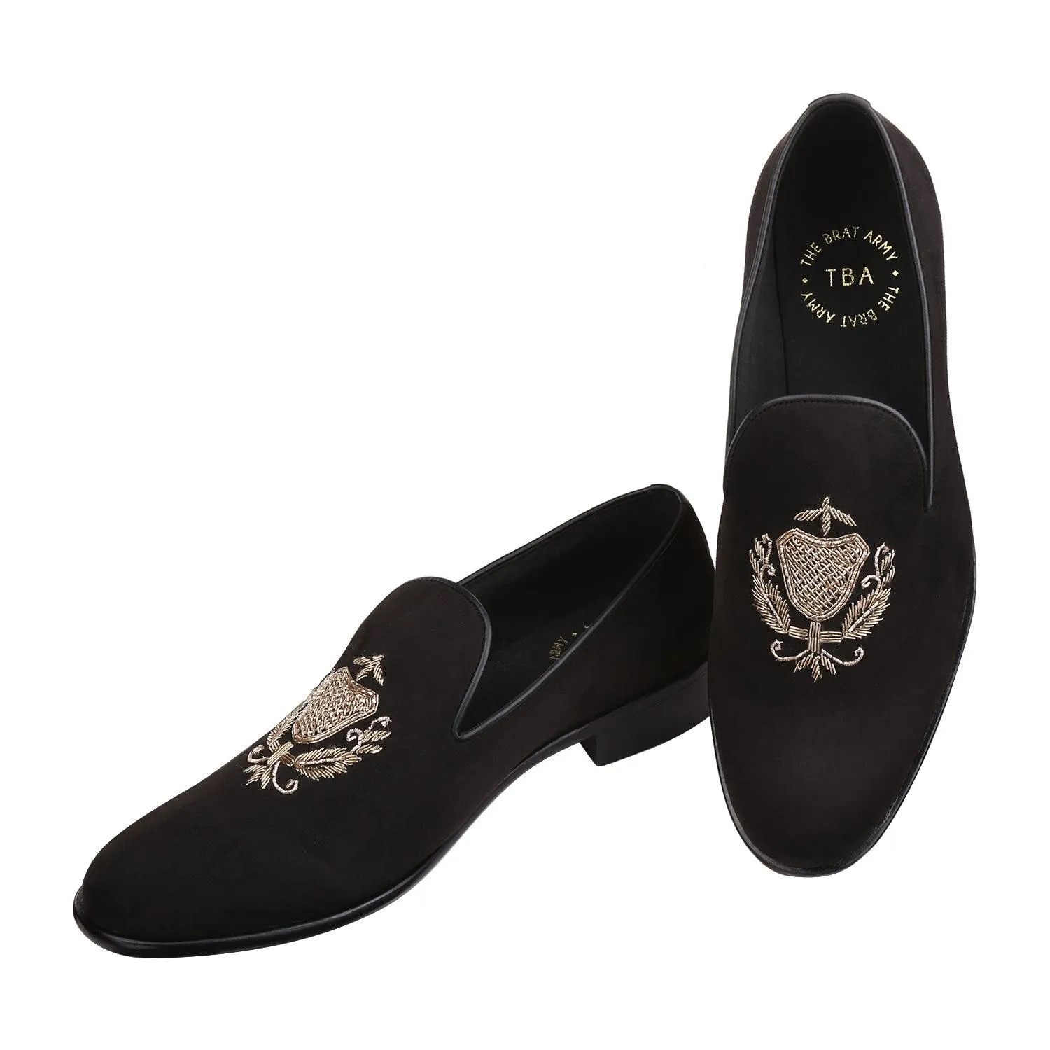 San Luis Black Hand-Embroidered Suede Loafers