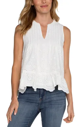 SLEEVELESS WOVEN EYELET TOP