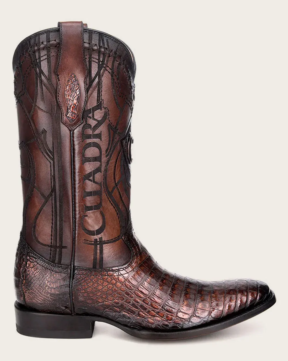 Western engraved brown exotic boot