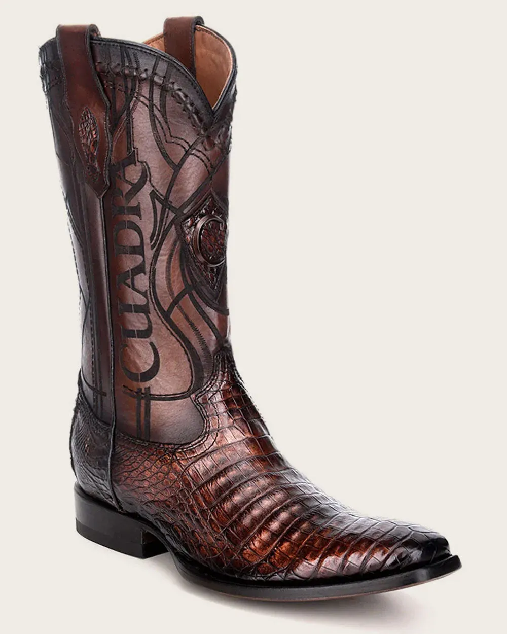 Western engraved brown exotic boot