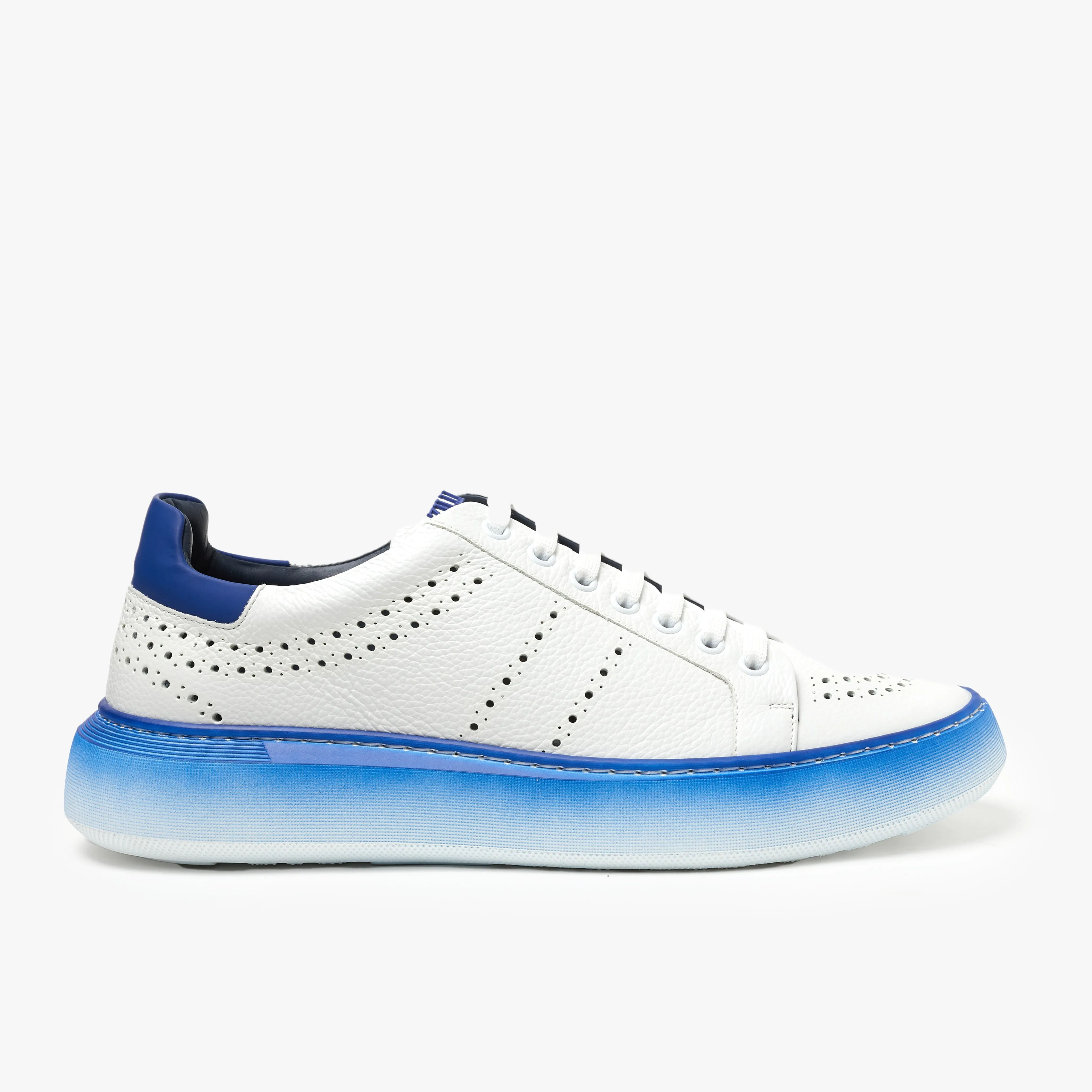 Zilli Italian White Perforated Leather Sneaker with Palladium-Finish Rivet