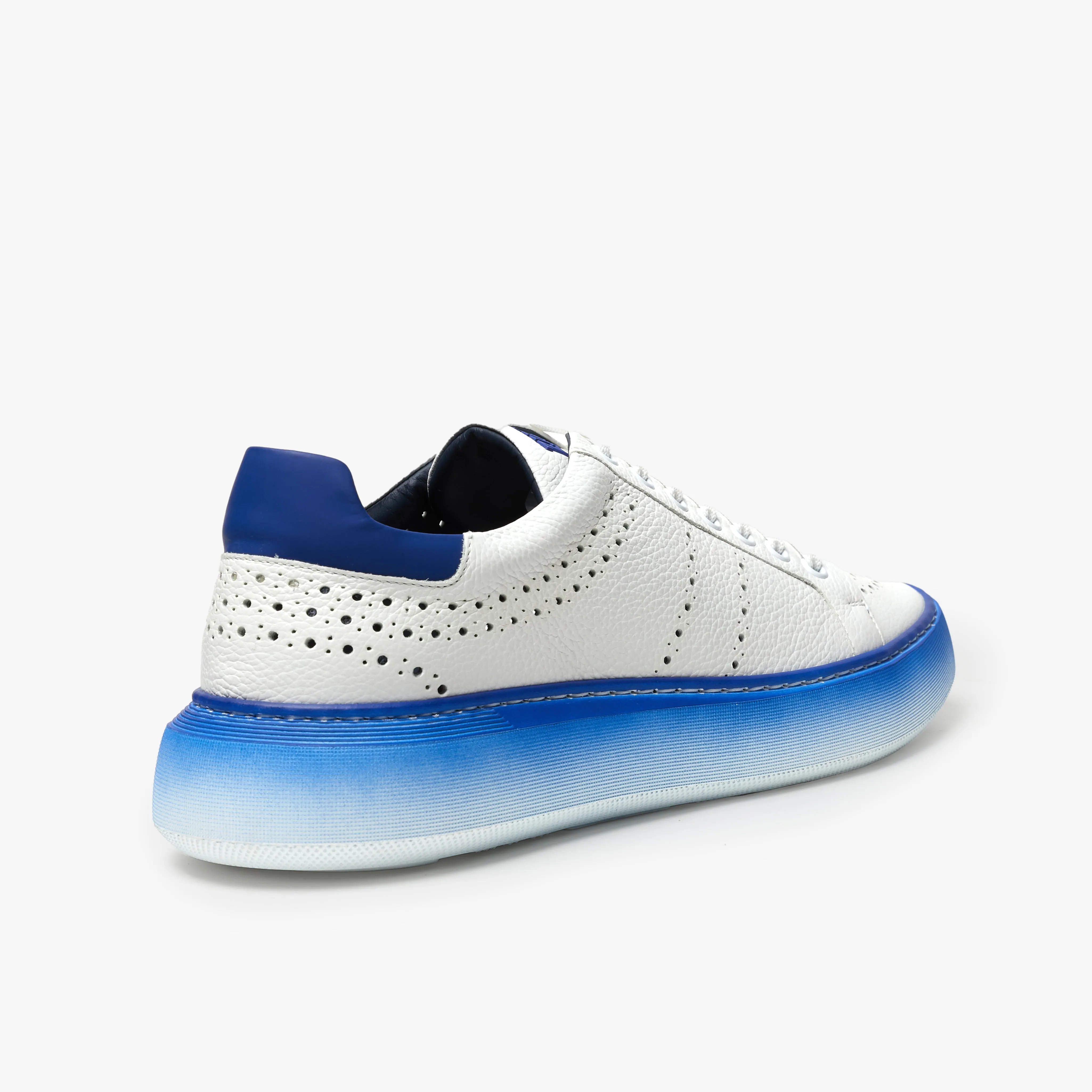 Zilli Italian White Perforated Leather Sneaker with Palladium-Finish Rivet